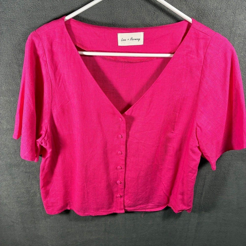 love & harmony women linen top large crop pink coastal beachy oversized boxy